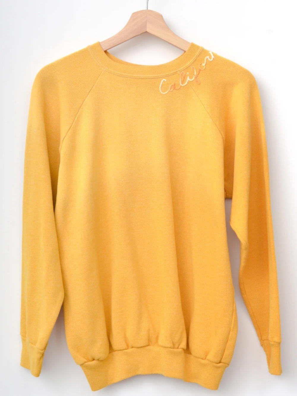 Women's Yellow Crewneck Sweater with Shoulder Embroidery